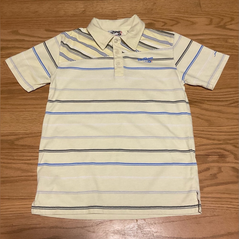 Redshore Kids Boys Yellow Striped Short Sleeve Polo Shirt. Cotton & Polyester.